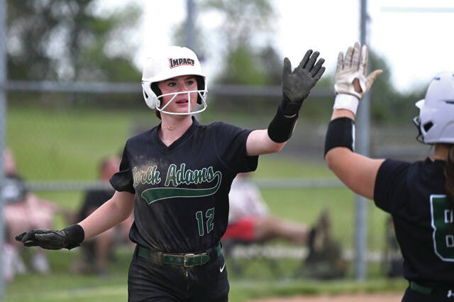 North Adams leadoff hitter Marnie Tolle was 2 for 2 and scored three runs as the Lady Devils run-ruled Albany Alexander in the Division V district quarterfinals. (Photo by Tim Daulton)