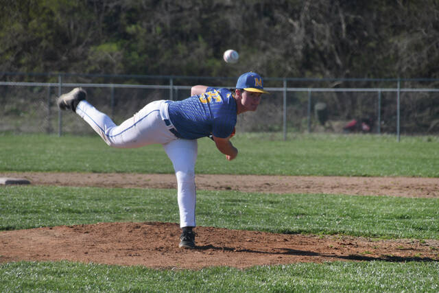 Even though he took the loss in the district semis, Manchester senior right hander Luke Applegate turned in one of the more memorable four-year careers a in Greyhound history and will continue at Shawnee State University. (Photo by Mark Carpenter)