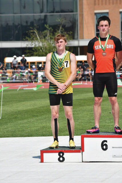 North Adams senior Coy Fogle earned the #8 spot on the podium in the Boys 300M Hurdles at last weeks Division IV OHSAA State Track Meet. (Photo by Danielle Jodrey)