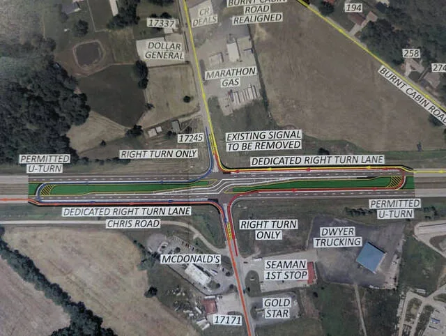 A condensed photo of the ODOT proposed SR 32, SR 247 RCUT improvements.