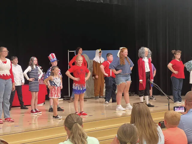 Yhe ensemble doing a patriotic musical performance on the final day of this years Summer Arts Camp. (Photo by Sherry Larson)