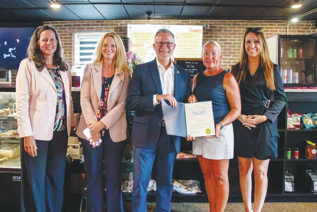 From left, Adams County Commissioner Barbara Moore, Treasurers office liaison Kelly Smith, Ohio Treasurer Robert Sprague, Retired Adams County Board of DD Superintendent Liz Lafferty, Treasurers office STABLE representative Alaina Bowers